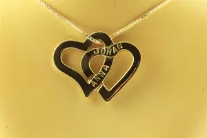 Namnsmycke , dubbelhjärta silver