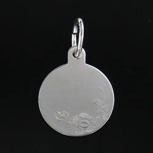 Gravyrbricka 13mm rondell med blommor Silver
