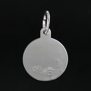 Gravyrbricka 13mm rondell med blommor Silver