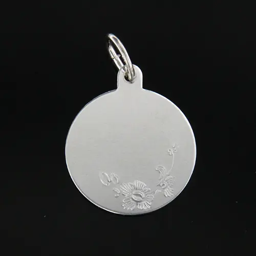 Gravyrbricka 16mm rondell med blomma Silver