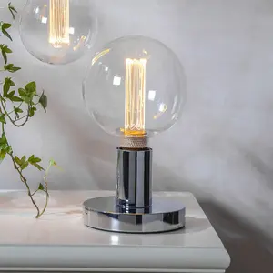 Lampfot E27 Glans låg krom 1,8m sladd, svart