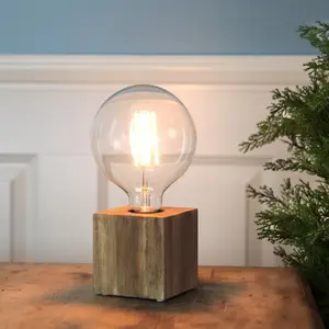 Lampfot E27 Kub trä 1,8m sladd, svart