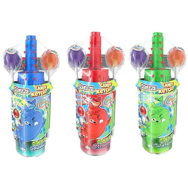 SQUEEZE CANDY KETCHUP WITH LOLLIPOPS /