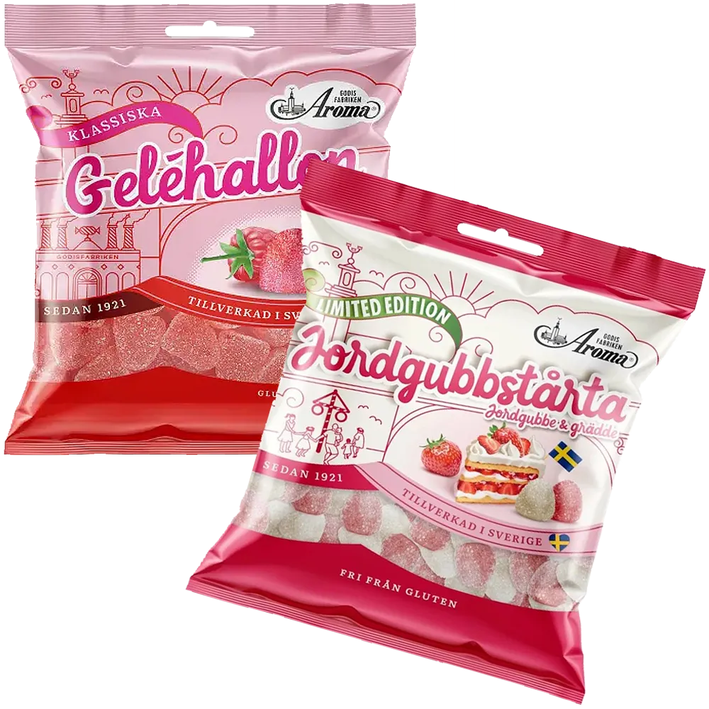 Aroma Jordgubbstårta125g+Geléhallon125g